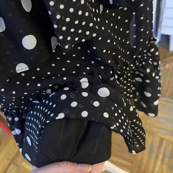 Betsey Johnson Black & White Polka Dot Halter Cocktail Dress | Semiformal Whimsy - Picture 5 of 9
